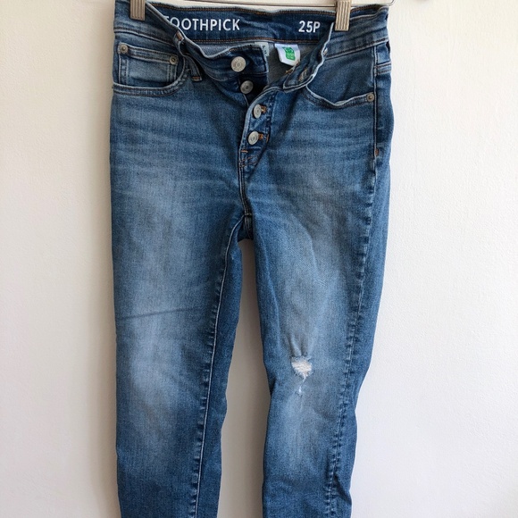 J. Crew Toothpick Jeans in 25P 9" rise, Mid-rise, button-fly distressed - Picture 1 of 7